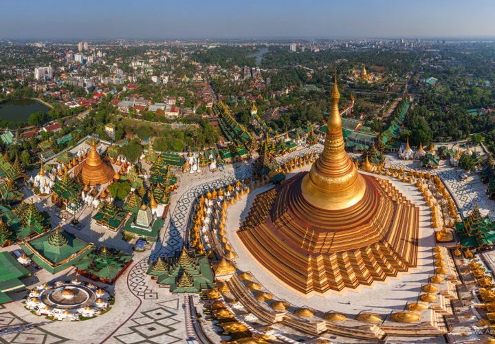 Vuelo a Yangon, Myanmar y visita de la Pagoda Botataung y la Pagoda Shwedagon