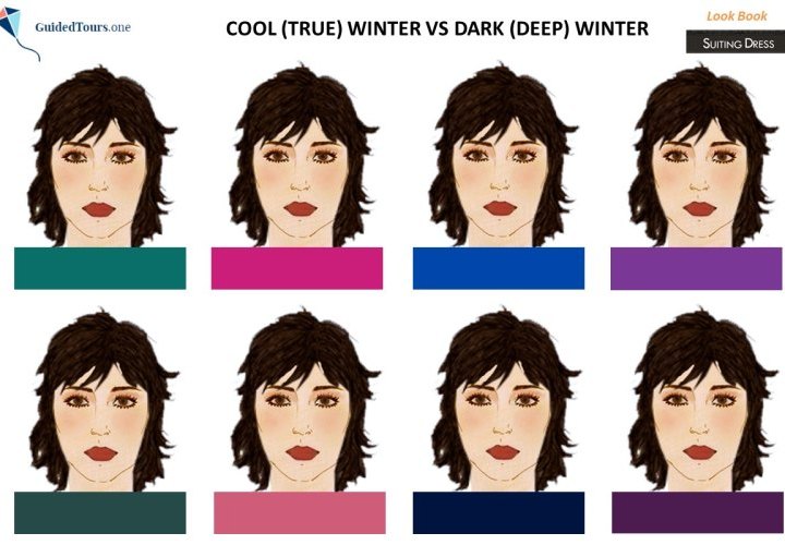 Cool (True) Winter vs Dark Winter and Cool (True) Winter vs Bright Winter