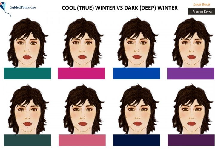 Cool (True) Winter vs Dark Winter and Cool (True) Winter vs Bright Winter